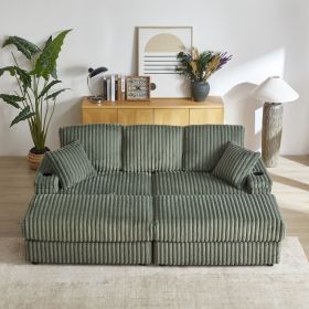84Inch Corduroy 3-seater sofa With 3 back pillows ,2 toss pillows , 2 ottoman