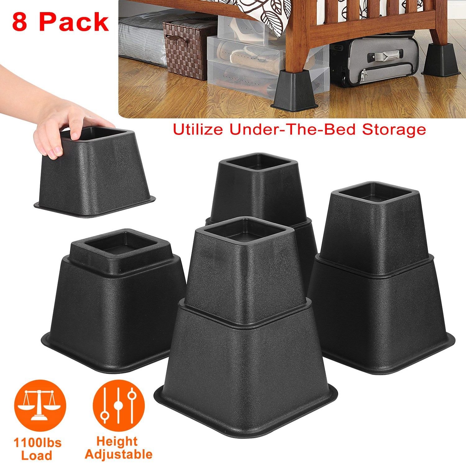 To My Risers 8Pcs Furniture Risers 500kg 1100lbs Capacity Bed Lifters Adjustable ...