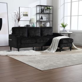 UNITED WE WIN Sofa for three, solid wood frame, Chenille fabric, side pocket, with two cup holders
