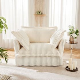 Slip-covered Armchair with 1 Big Back Cushion and 2 Big Toss Pillows, Single Deep Seat Comfy Single Couch Sofa Multiple Large Soft Pillows